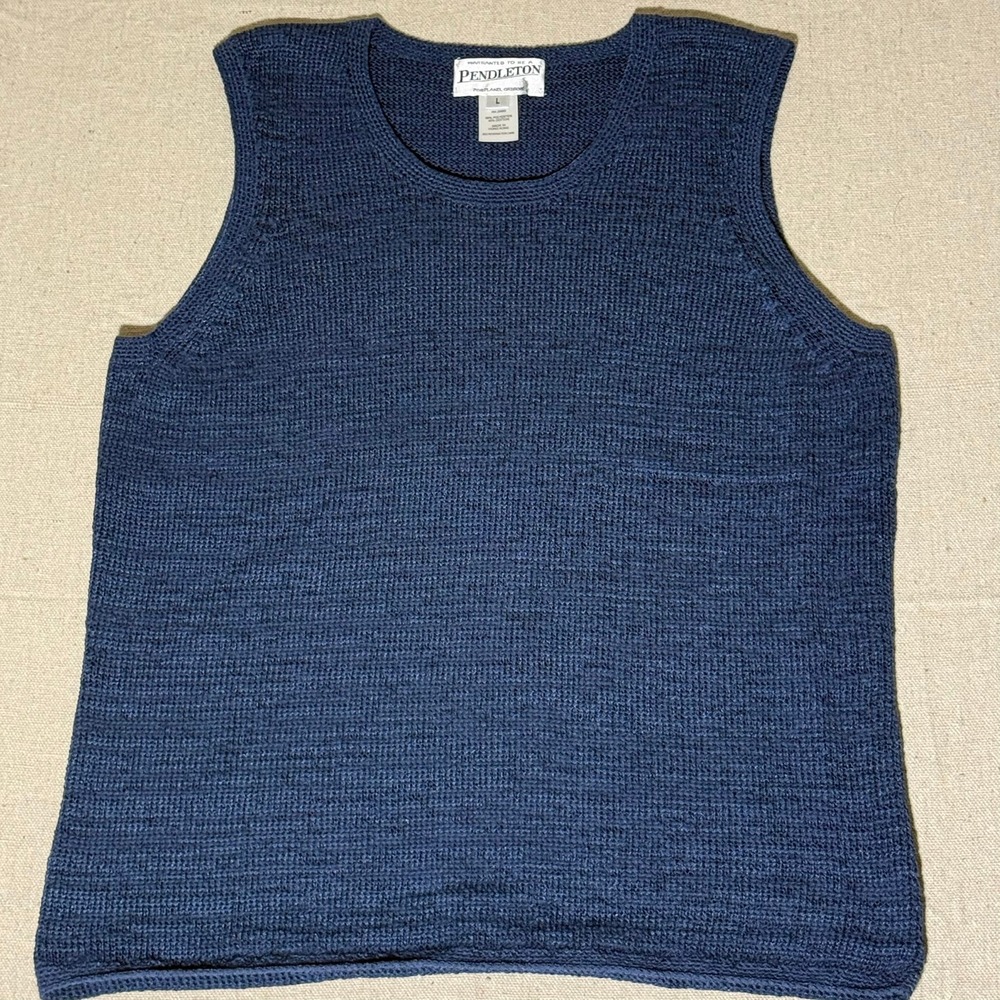 Pendleton Navy Blue Knit Sweater Vest Crew Neck Cotton Blend Large TC516-60662